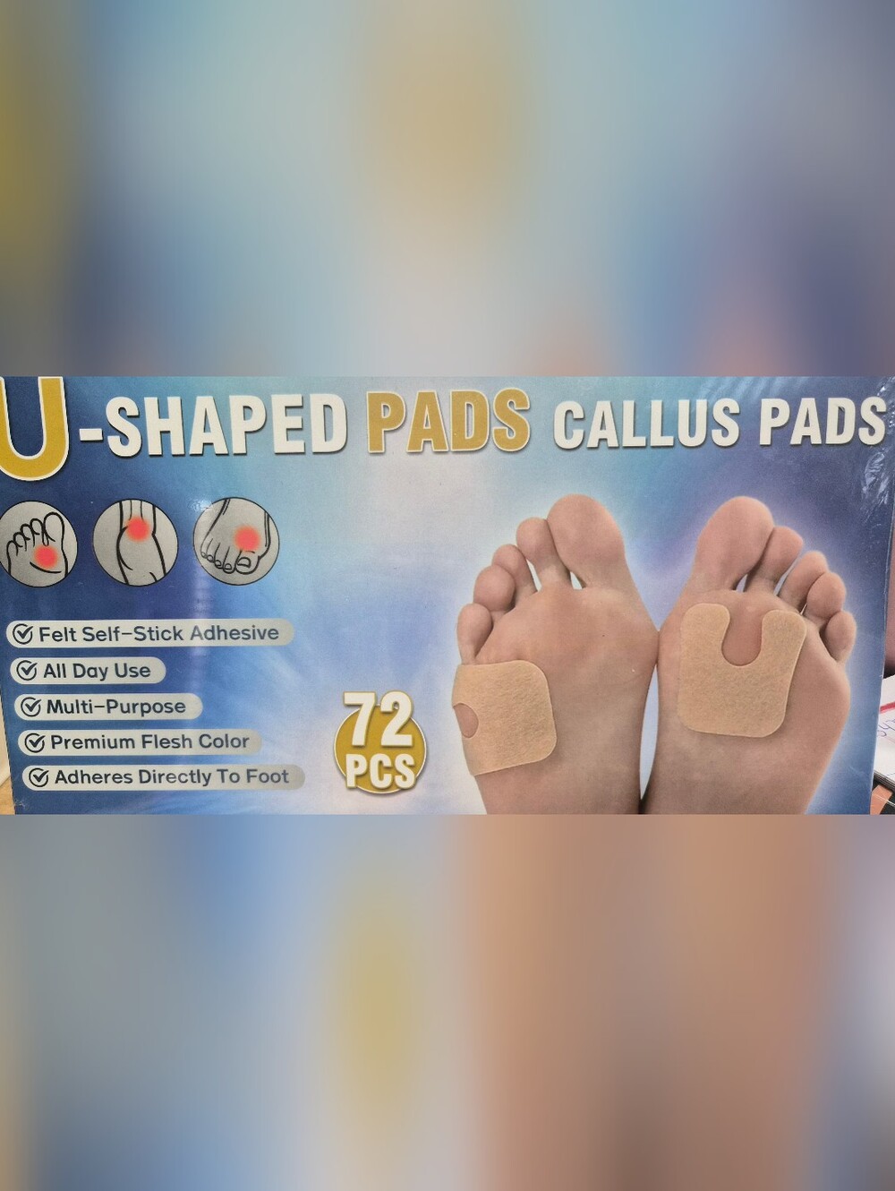 Callus Cushions U Shaped Felt Callus Pads, 72 PCS Thick Self Adhesive Foot Pads